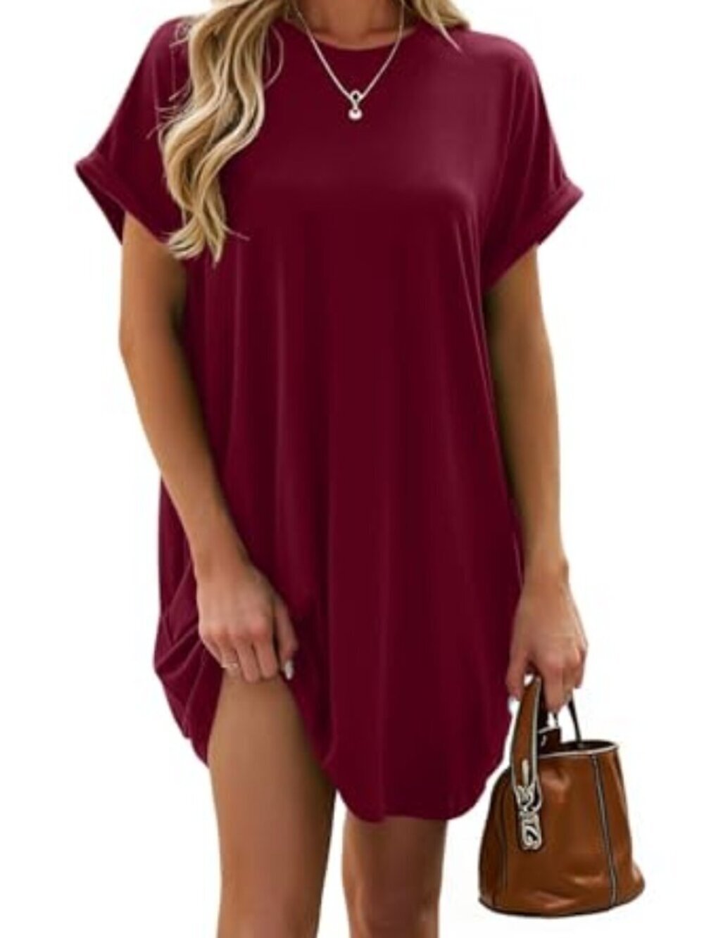 🆕 Women Summer Casual Swing Rolled Sleeve T Shirt Dresses Beach Cover Up Loose